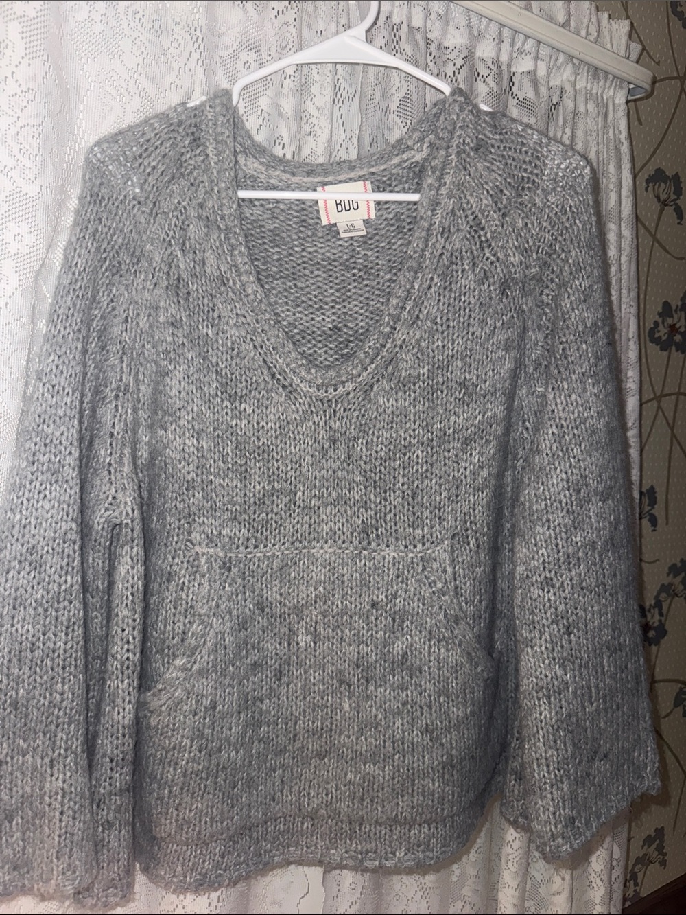 Urban Outfitters V-Neck Gray Knit Sweater with Front Pocket